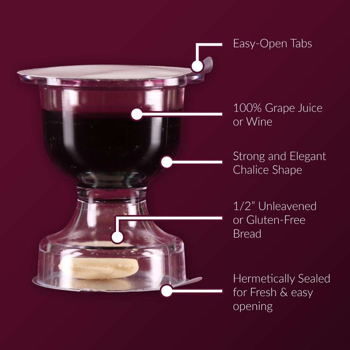 Chalice Prefilled Communion Cups with WINE & Bread - Image 2